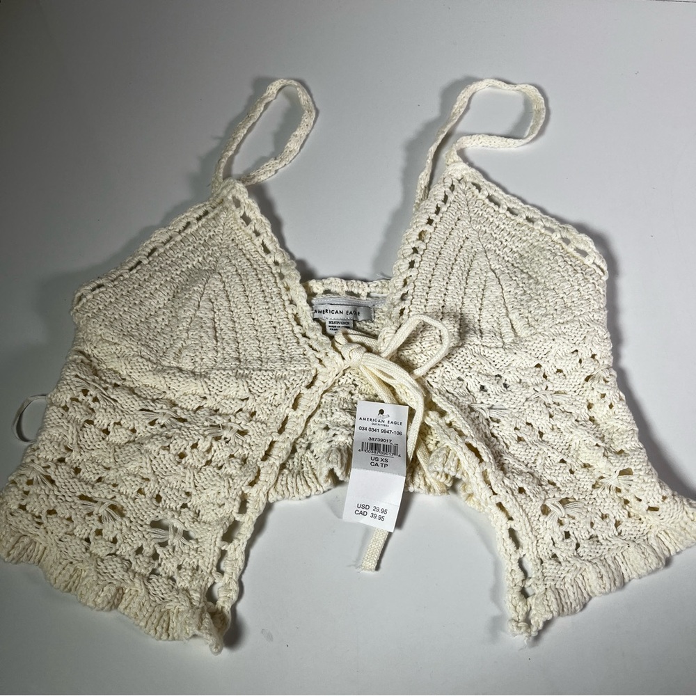 American Eagle Cream Tie Crochet Summer tank top xs nwt